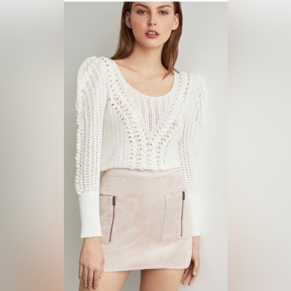 NWT BCBGMAXAZRIA Microsuede Mini Skirt Pastel Bare Pink Medium $178 Barbiecore - Picture 1 of 6